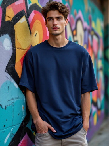 Unisex Navy blue Oversized boxifit Tee